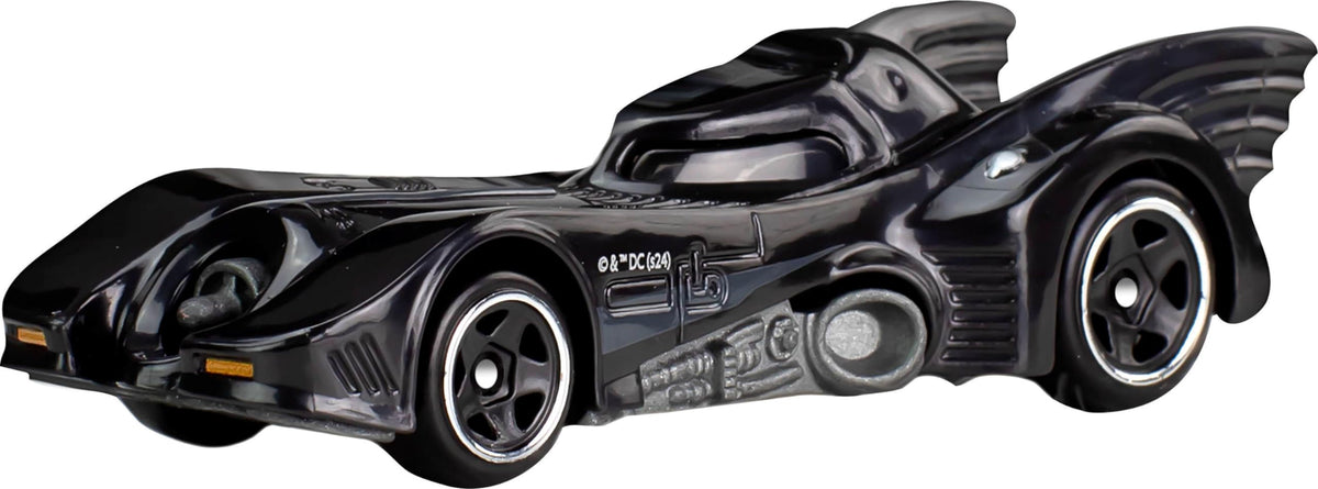 Hot Wheels The Batman Batmobile highlights modern styling and premium deco for collectors.