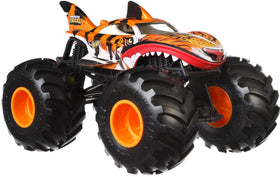 Hot Wheels Tiger Shark die-cast truck, front view, durable design for imaginative battles.