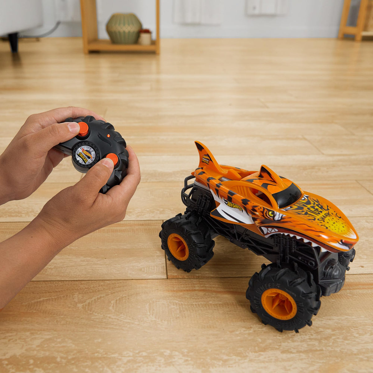Hot Wheels Tiger Shark RC inverted stunt pose ready for dramatic flips