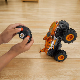Hot Wheels Tiger Shark RC terrain action tires demonstrate grip on surfaces