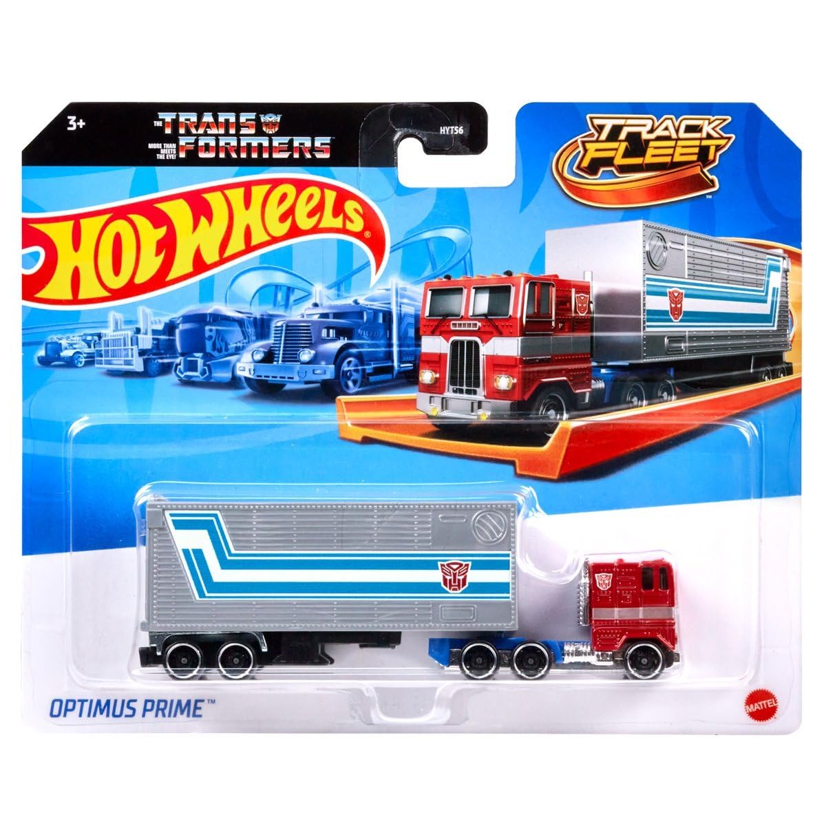 Hot Wheels Track Fleet Optimus Prime transforming vehicle for fast, action-packed play.