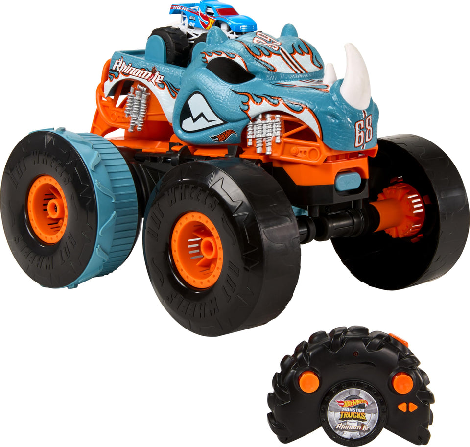 Hot Wheels Rhinomite truck transforming into booster for 1:64 trucks.