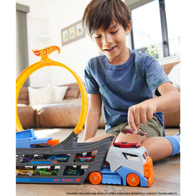 Hot Wheels launcher extended for adjustable four-speed launches.