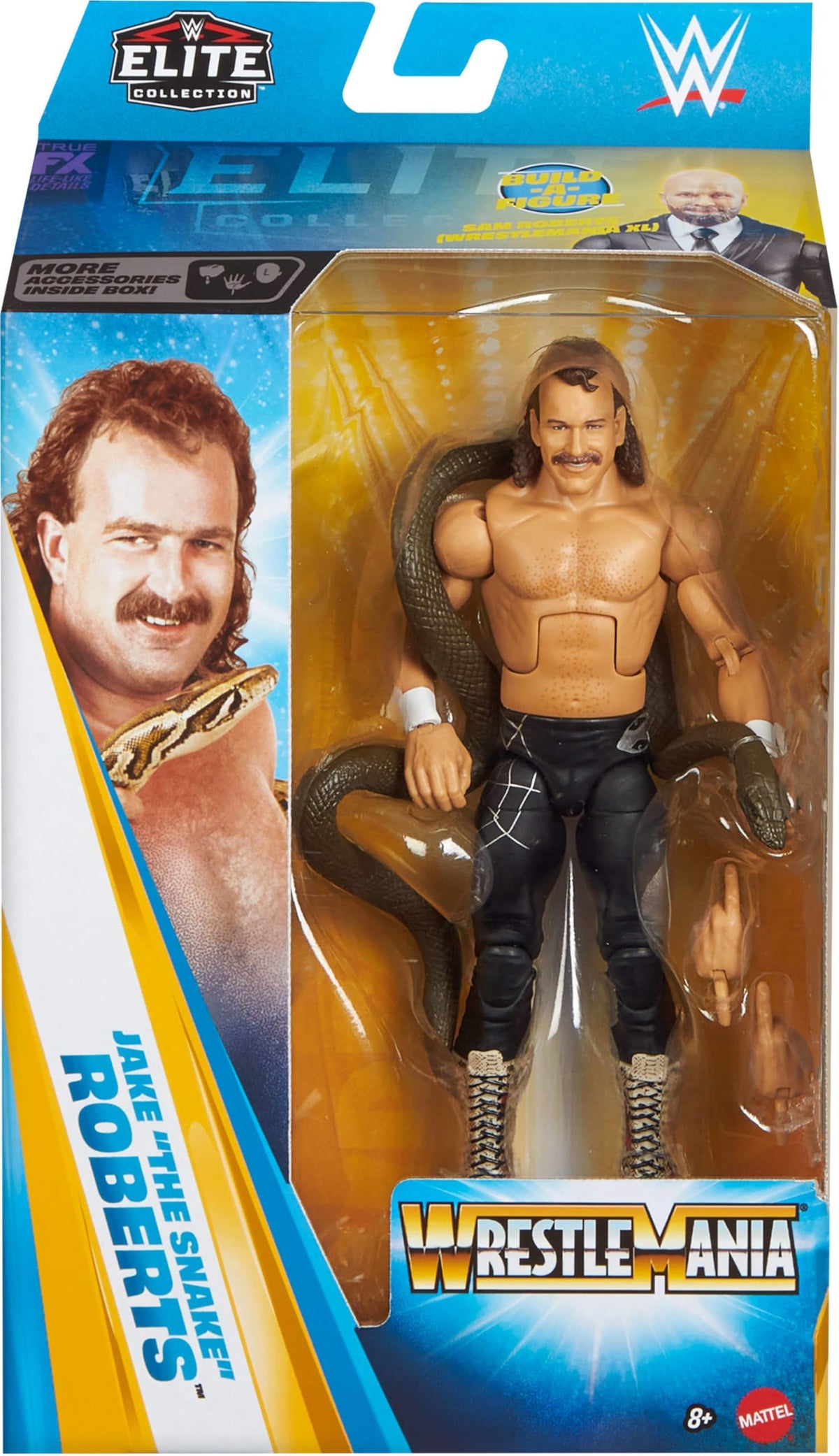Hot Wheels WWE Elite Jake Roberts accessories set offers authentic memorabilia for display and play.