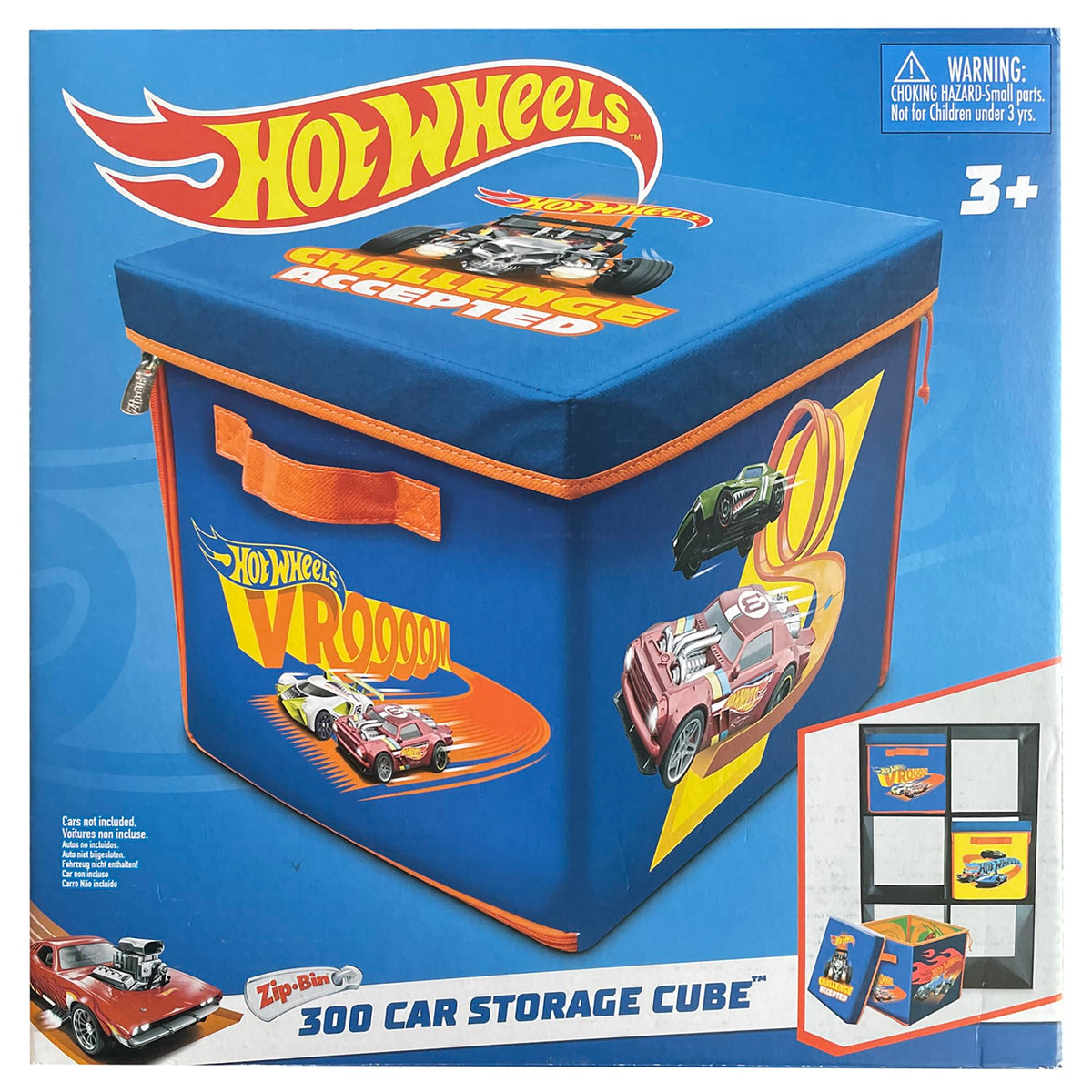 Hot Wheels ZipBin 300 storage cube keeps up to 300 cars organized for play.