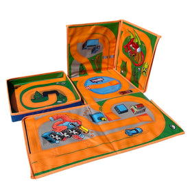 Hot Wheels ZipBin durable lid and built-in handles aid quick transport.