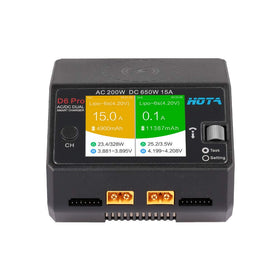 HOTA D6 Pro charger front view showing dual ports and compact design for on-the-go charging.