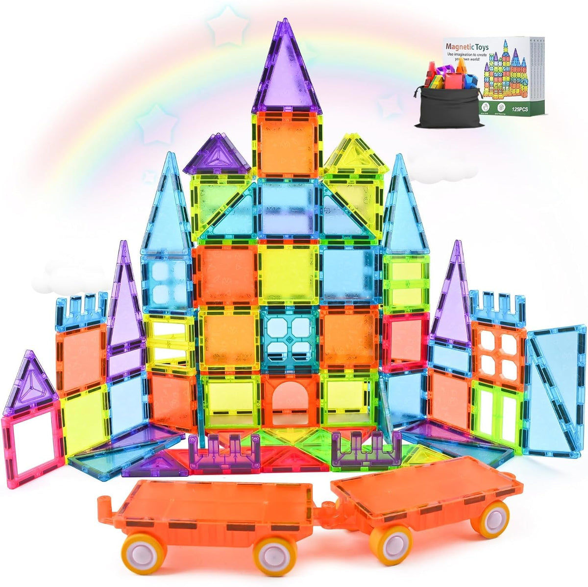 HOTERA magnetic tiles 125pcs basic squares and triangles for creative play