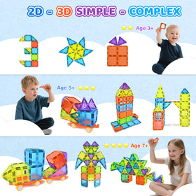 HOTERA magnetic tiles 125pcs includes two cars to spark imaginative play
