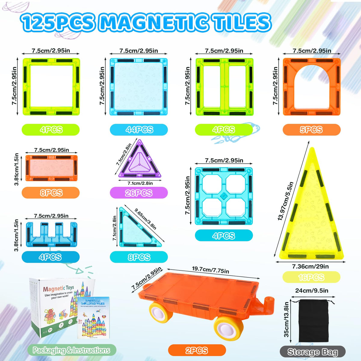 HOTERA magnetic tiles 125pcs windows and fences for detailed structures