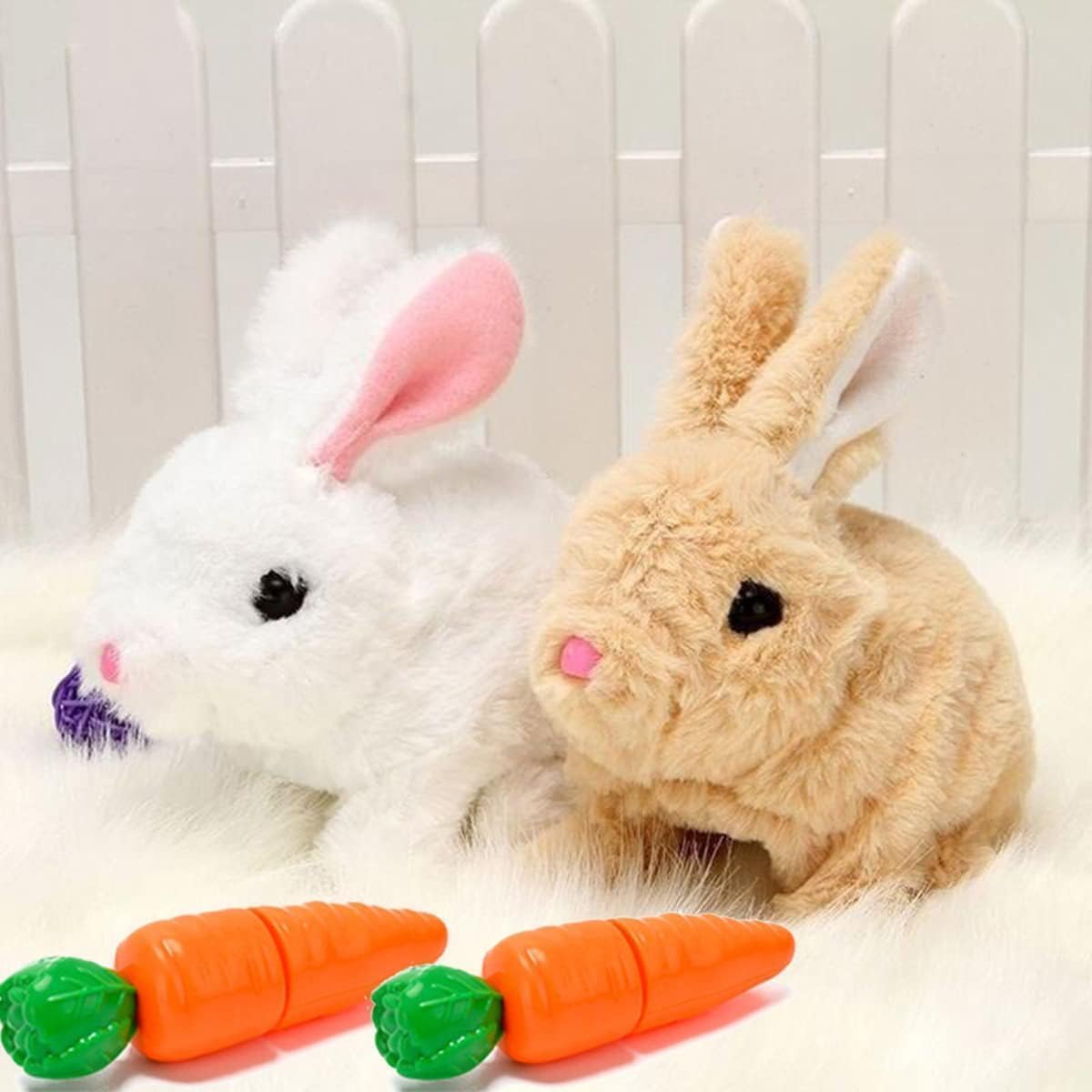 HOTKSOFT Easter Bunny Toy hopping action enhances imaginative play.