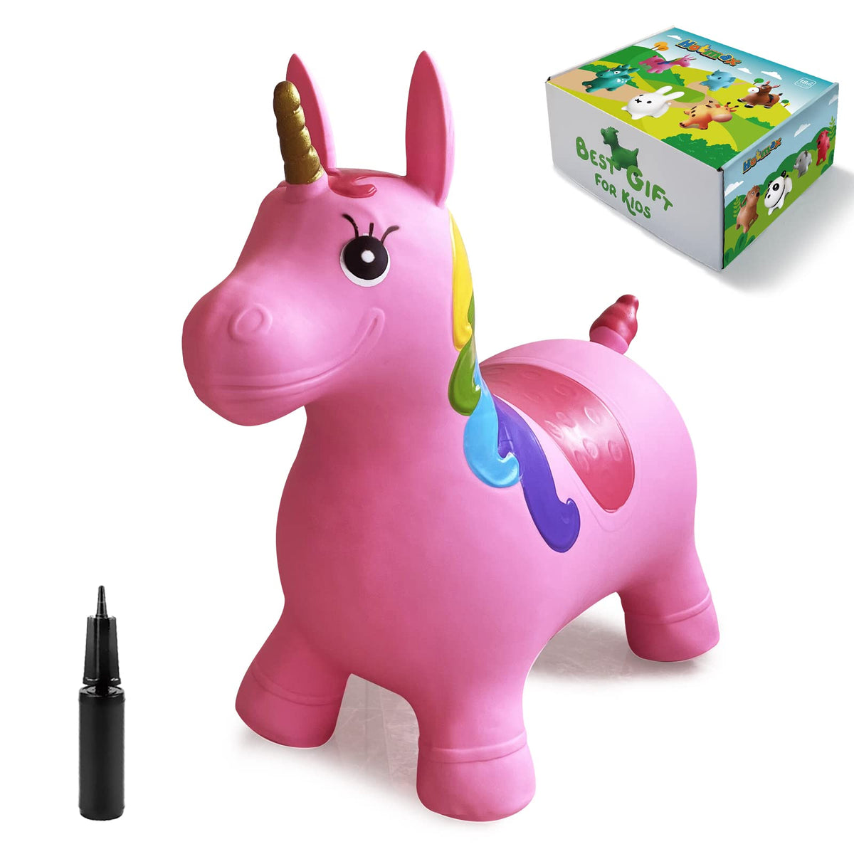 HotMax Unicorn bouncy horse in action with kids hopping joyfully.