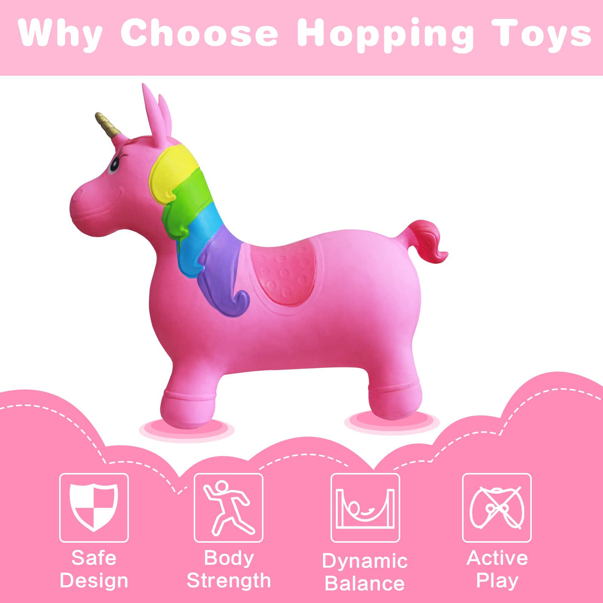 HotMax Unicorn bouncy horse side view highlighting active play and balance.