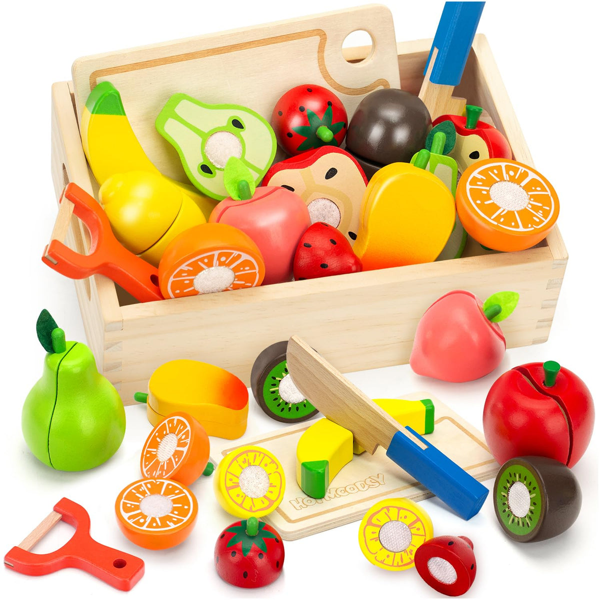 HOTMOODSY wooden play food apple for imaginative kitchen play and color recognition.