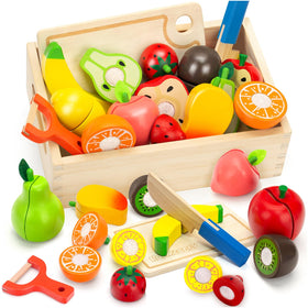HOTMOODSY wooden play food apple for imaginative kitchen play and color recognition.