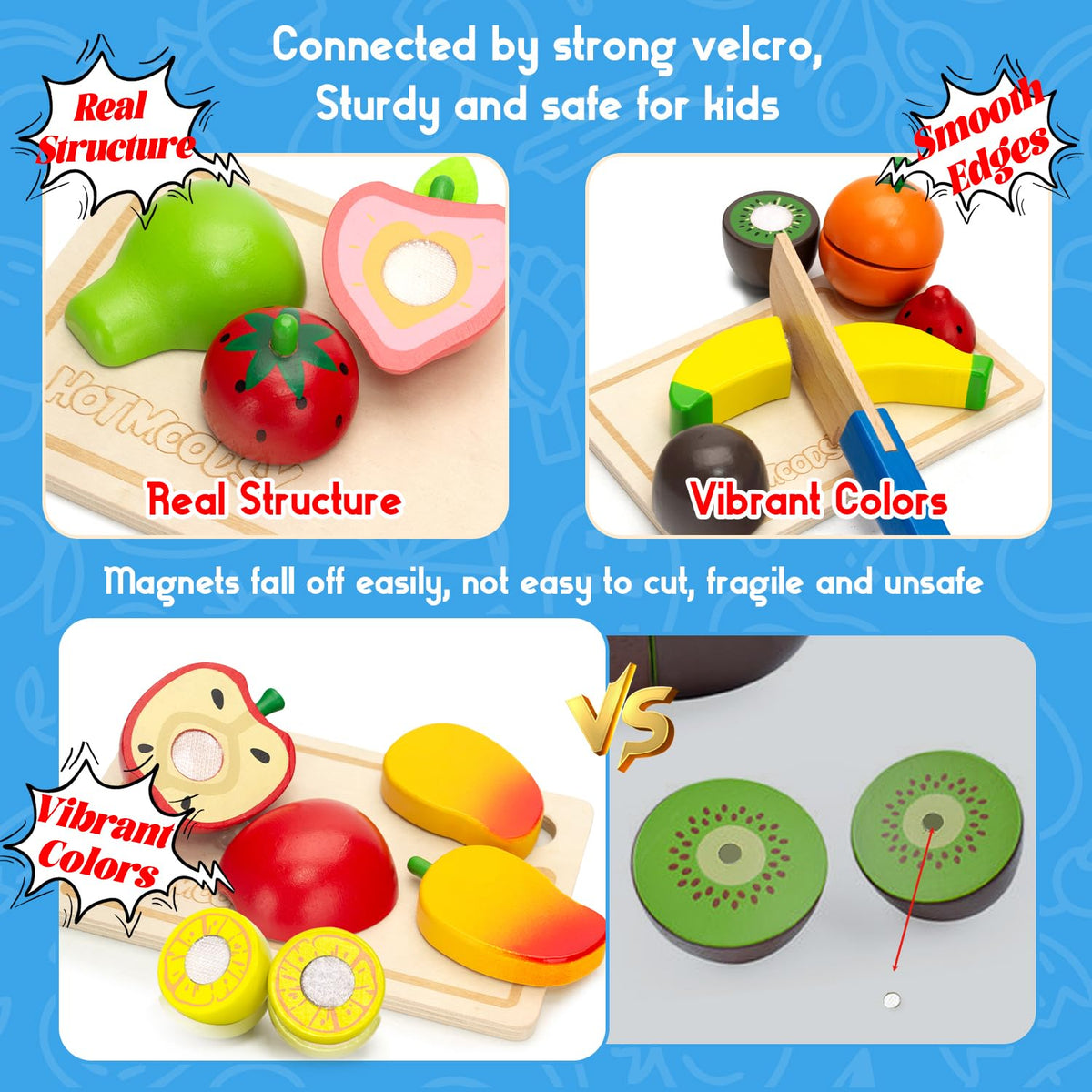 HOTMOODSY banana play food encourages cut-and-assemble play and hand dexterity.