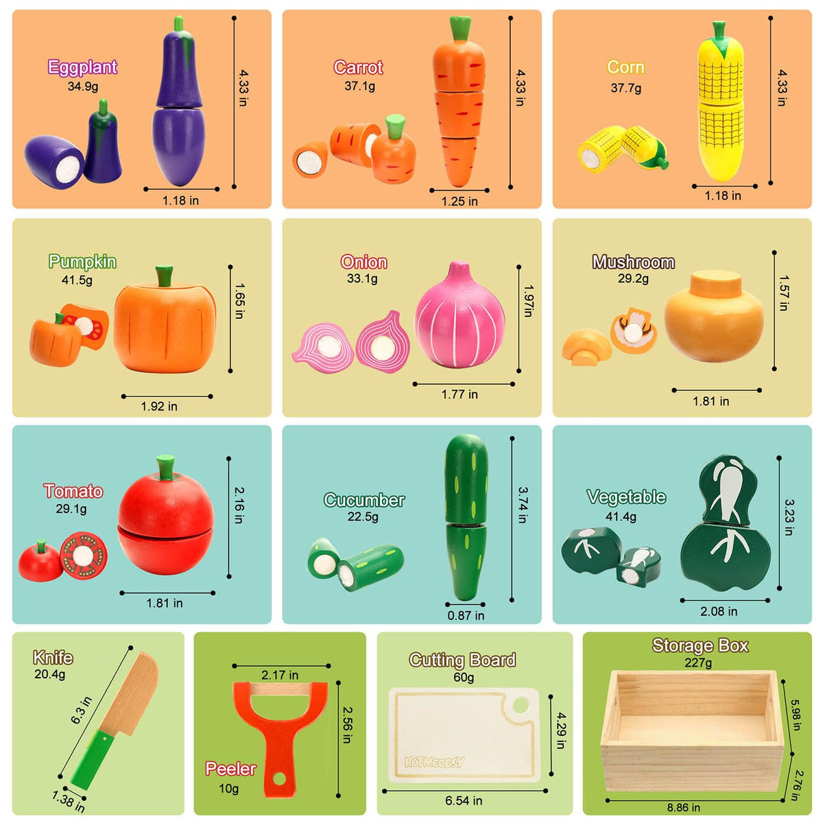 HOTMOODSY wooden play food carrot for color recognition and pretend cooking