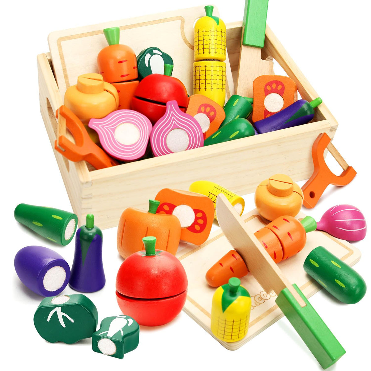 HOTMOODSY wooden play food eggplant for imaginative kitchen play and fine motor skills