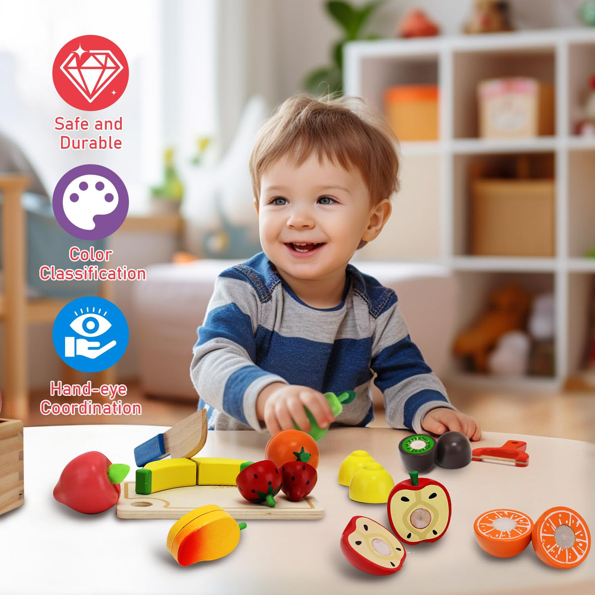 HOTMOODSY kiwi play food offers realistic slicing play and color exploration.
