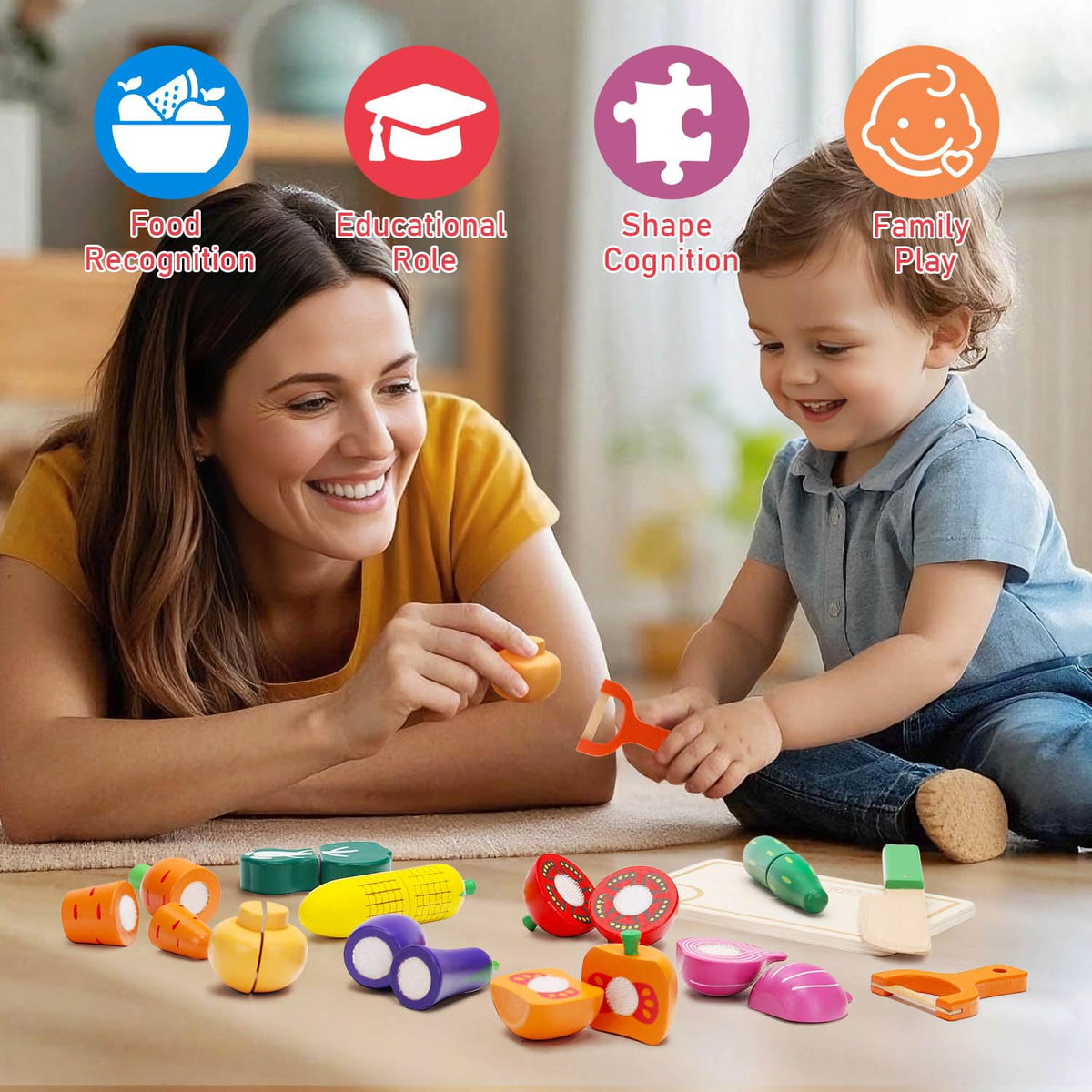 HOTMOODSY wooden play food onion for tactile exploration and social play