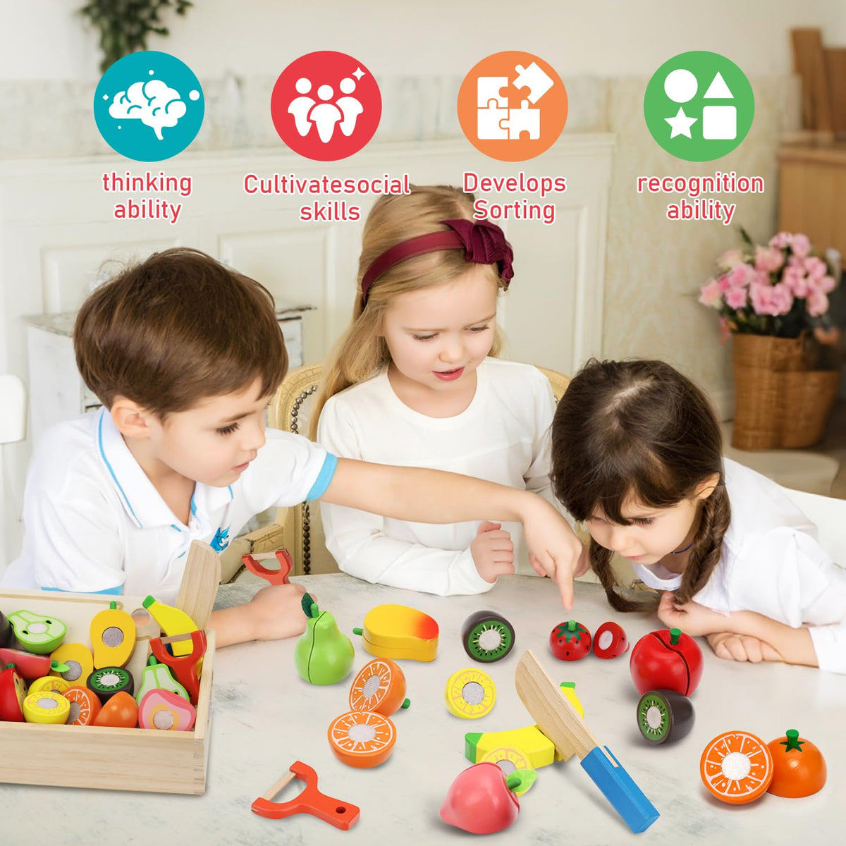 HOTMOODSY pear play food supports fruit identification and hand-eye coordination.