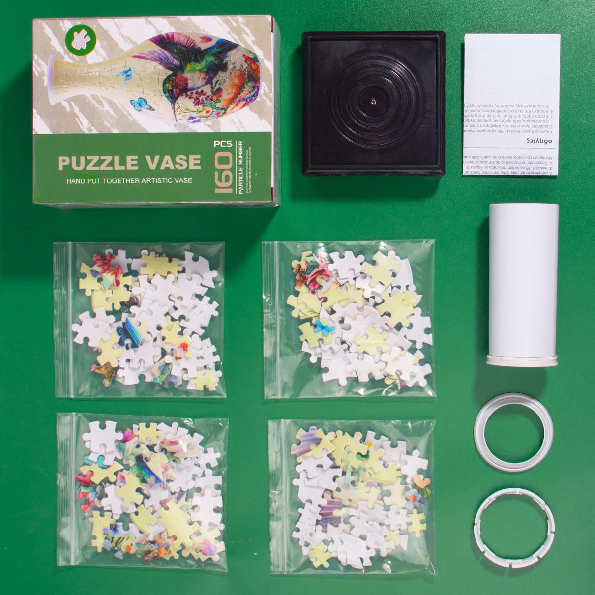HOTPLACY 3D puzzle vase assembly steps with numbered fragments.