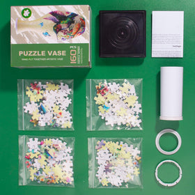 HOTPLACY 3D puzzle vase assembly steps with numbered fragments.
