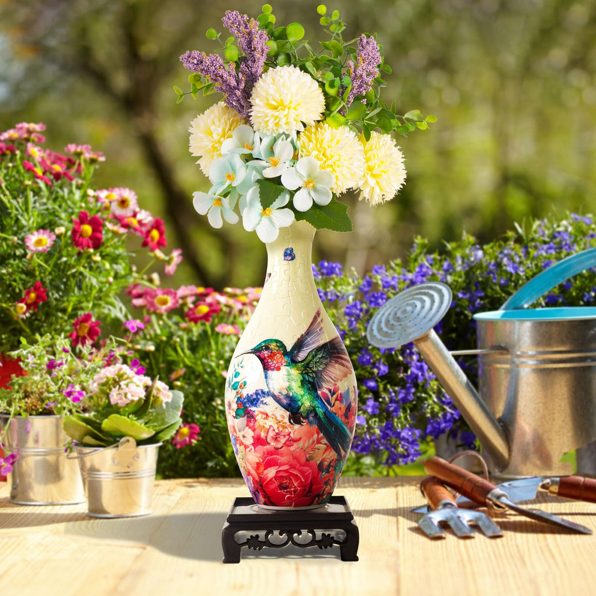 Elegant floral display with the HOTPLACY Hummingbird vase in use.