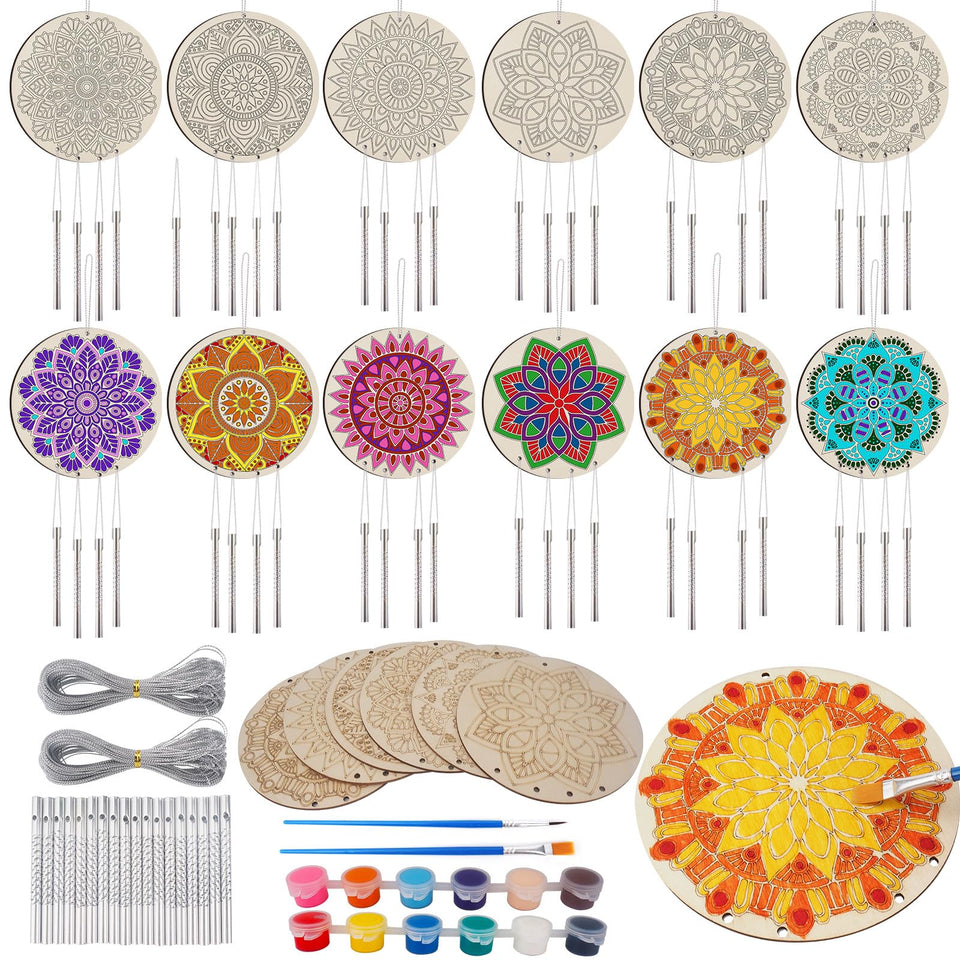 HOTPLACY mandala wind chime kit pieces ready for color-filled creativity and crafts