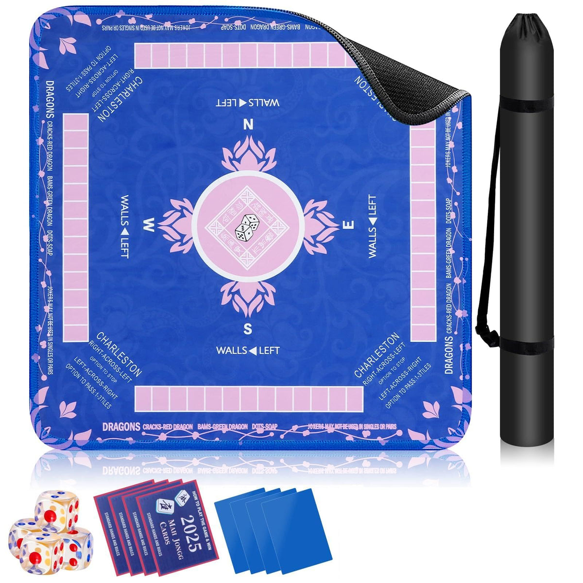 Hotqueen blue mahjong mat with rules for organized tabletop play