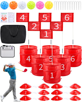 Hotwind backyard golf 6-hole set laid out on lawn, perfect for family fun.