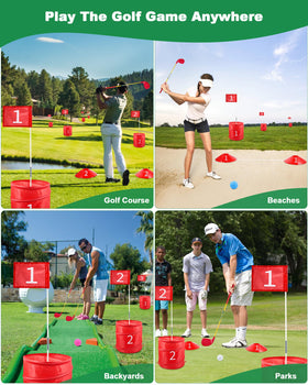 Hotwind six golf balls and tees arranged for quick setup, easy to grab and play.