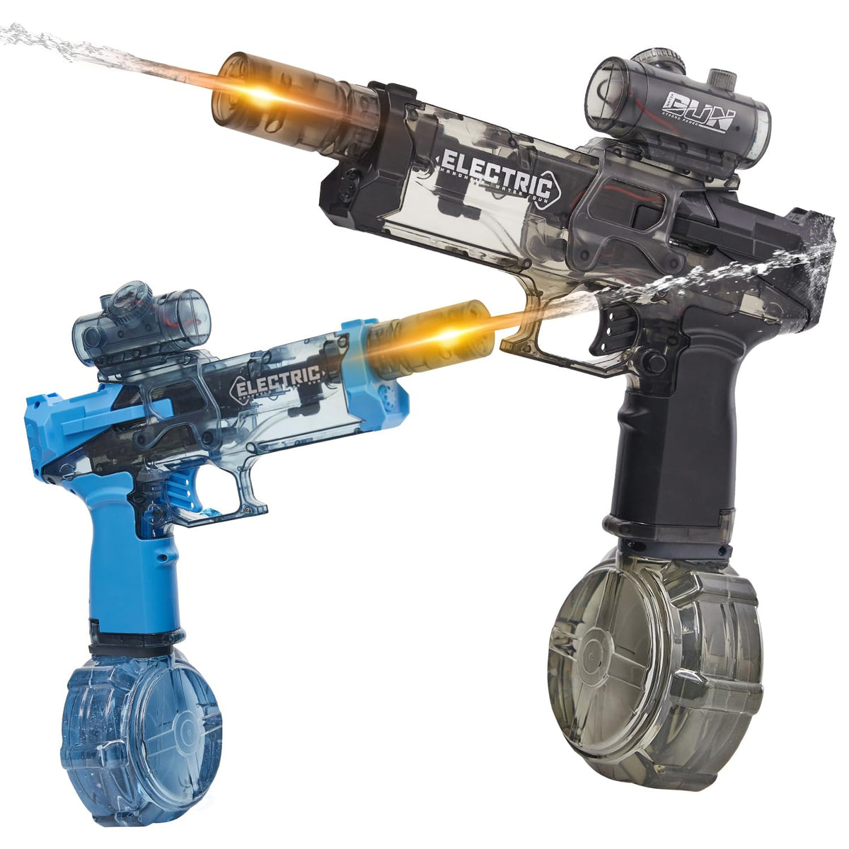 Houscly electric water gun with LED muzzle for nighttime battles.