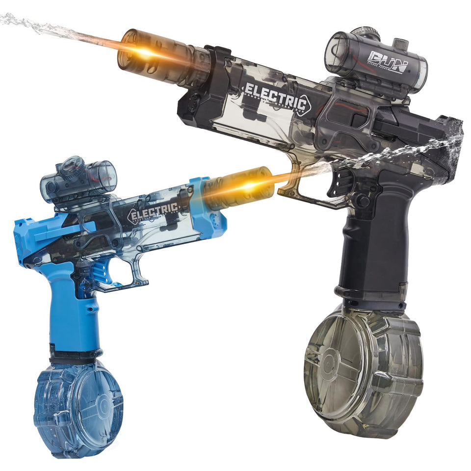 Houscly electric water gun with LED muzzle for nighttime battles.