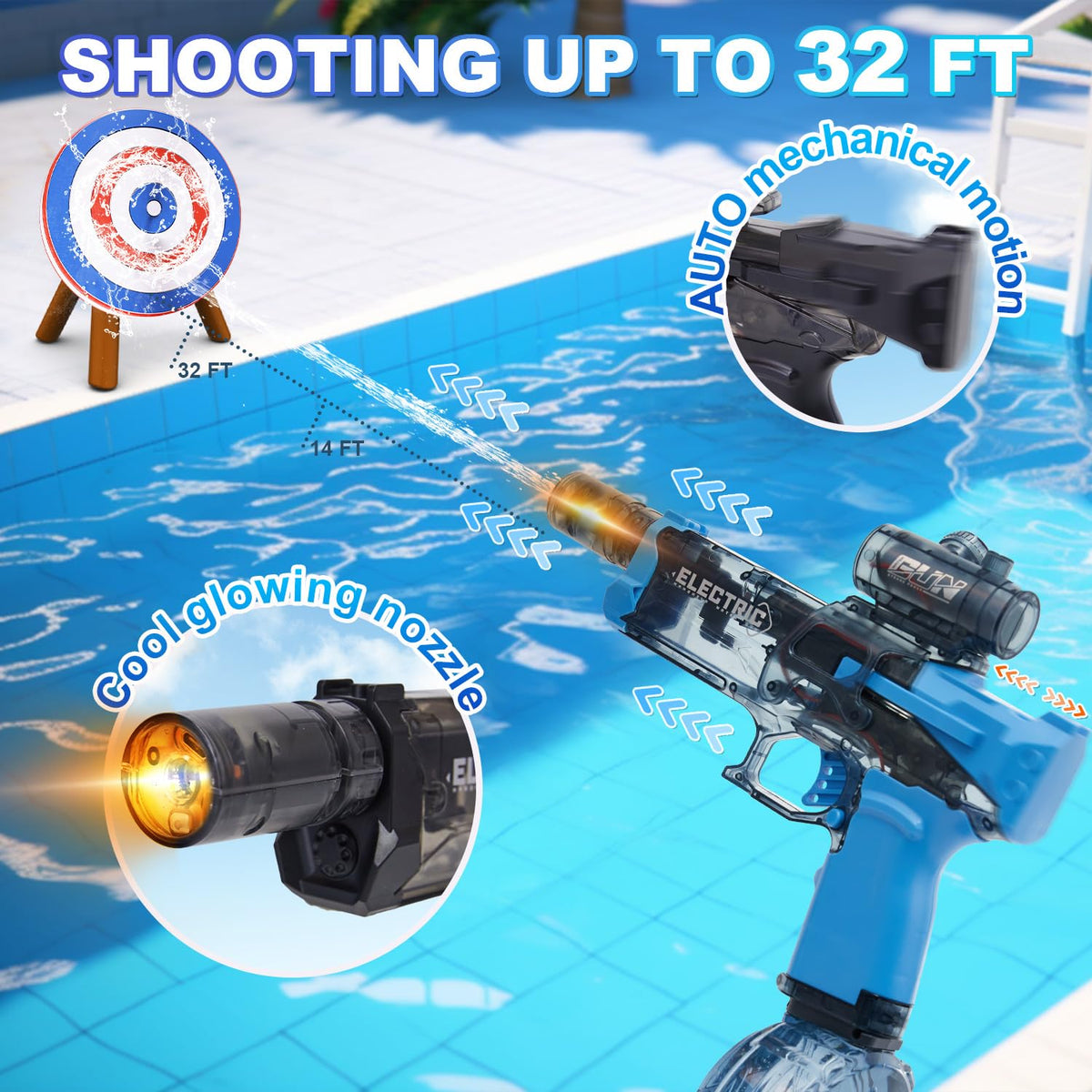 Houscly water gun shows 32-foot range for longer-distance hits