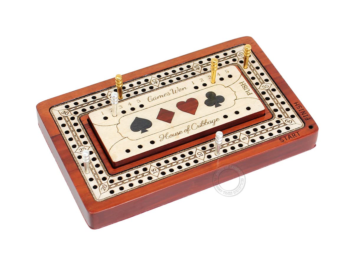House of Cribbage bloodwood-maple inlay board offers elegant durability.