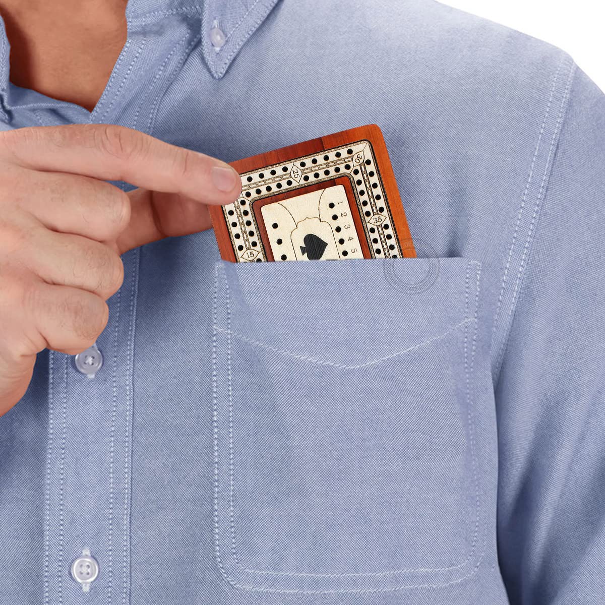 House of Cribbage brass pegs in gold and silver included for versatile play.