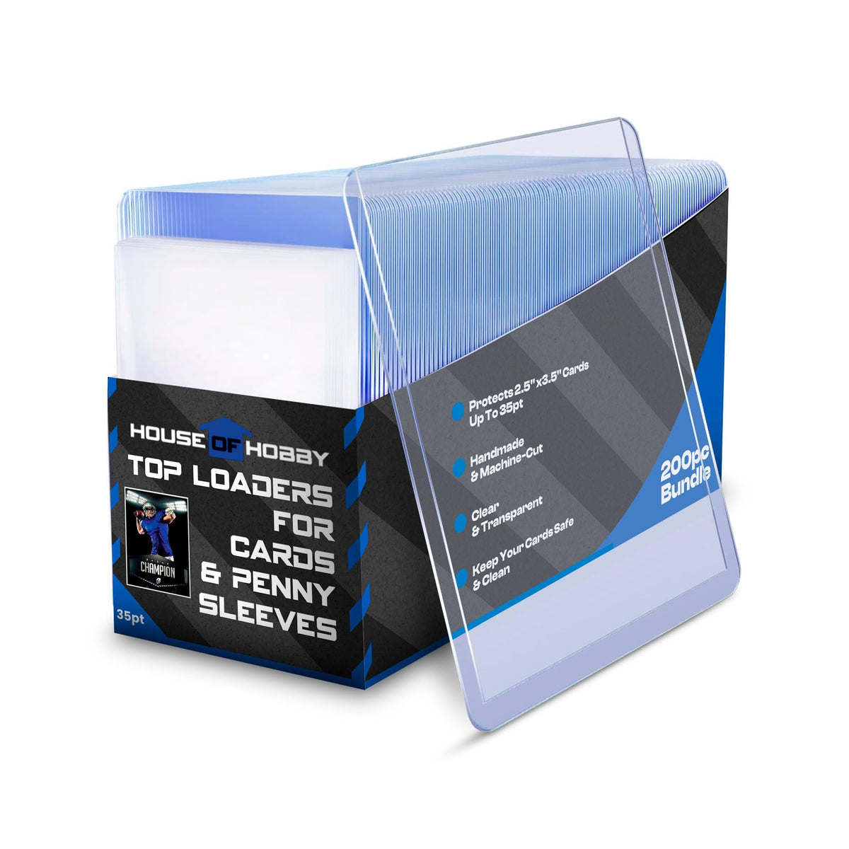 House of Hobby top loaders bundle in clear protectors shields cards from dirt.