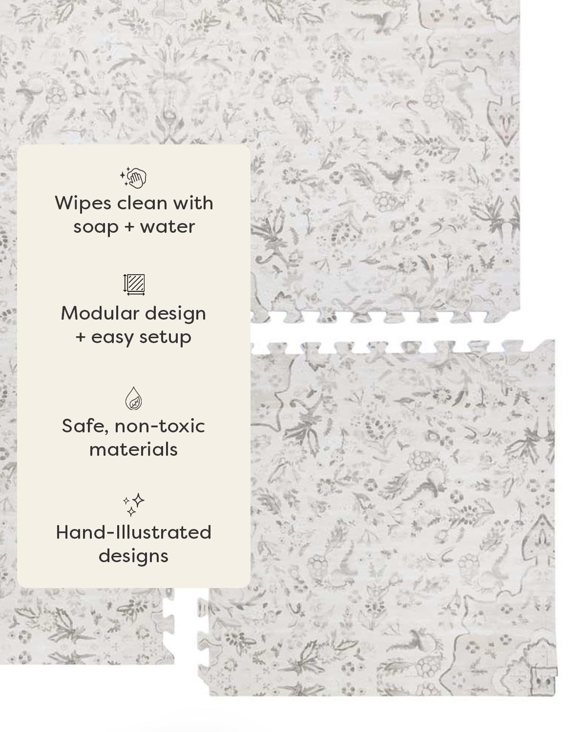 House of Noa neutral rug-like design blends with decor while providing a soft surface.