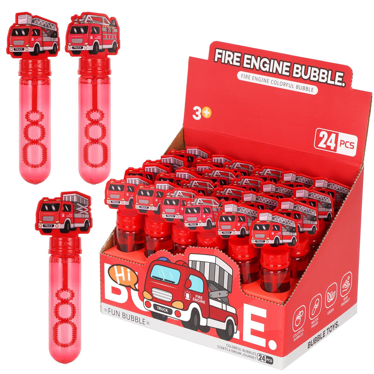 HouseHold Server firetruck bubble wand for kids’ parties with colorful bubbles.