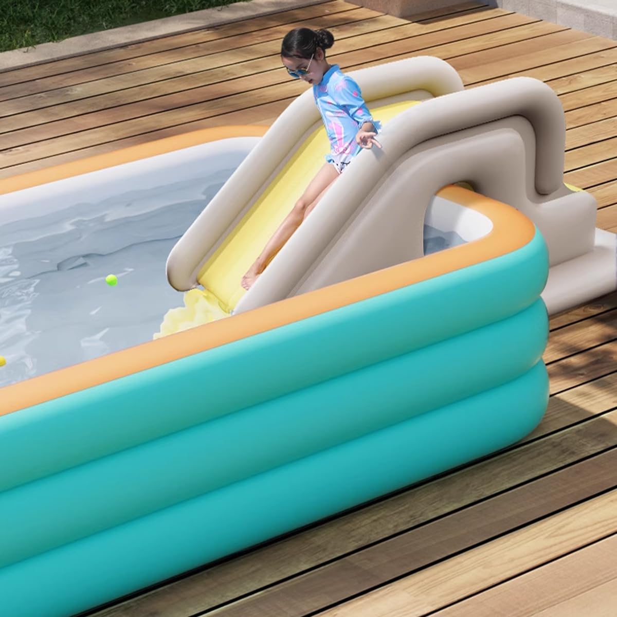 Houtclort inflatable pool slide blue backyard party setup and play