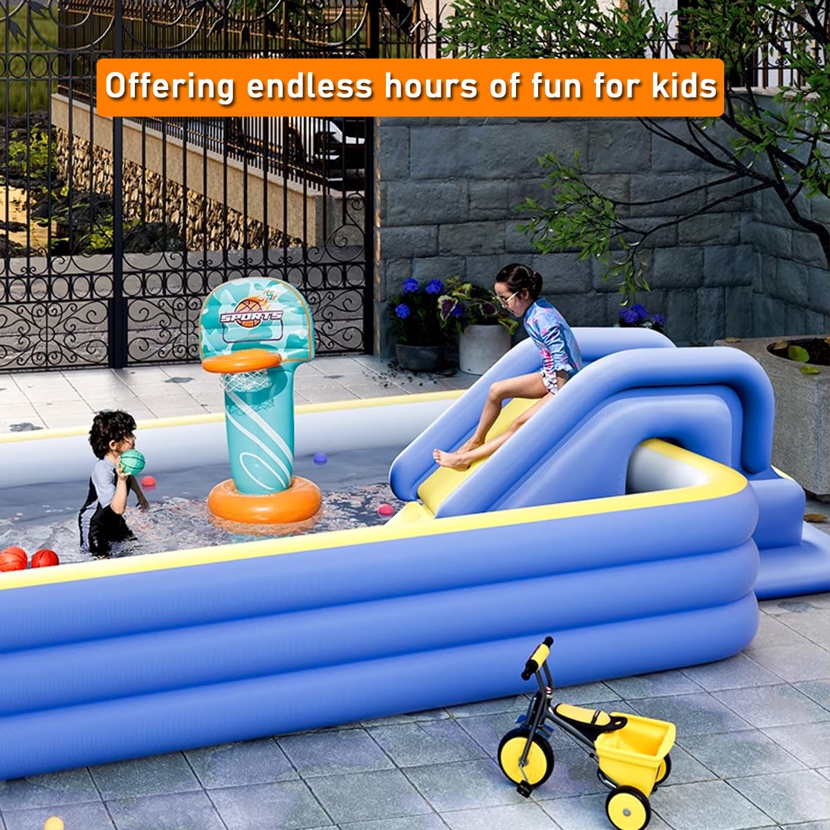 Houtclort inflatable pool slide blue water-filled buffer reduces floating movement