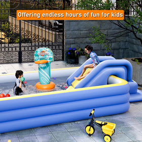 Houtclort inflatable pool slide blue water-filled buffer reduces floating movement