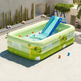 Houtclort pool slide blue backyard use during summer fun.