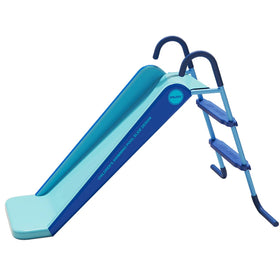Houtclort pool slide front view shows sturdy blue frame for backyard fun.