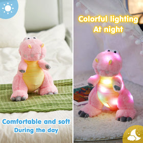 Houwsbaby pink dinosaur plush with soft fabric invites hugs and cuddles.