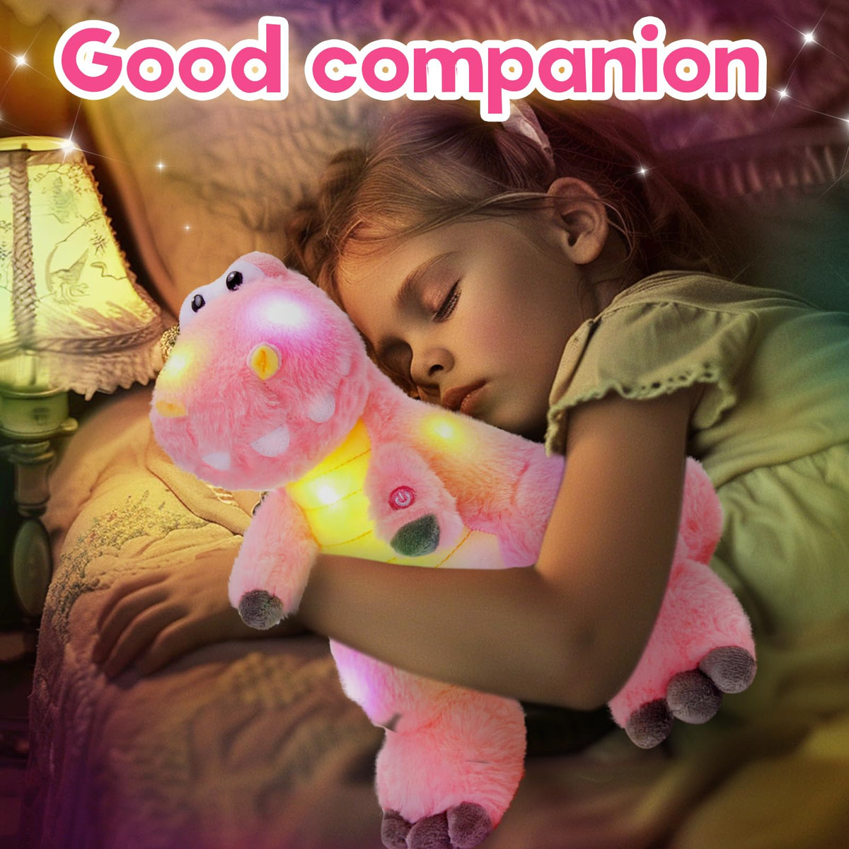 Houwsbaby 13-inch T-Rex stuffed toy glows softly as a night companion.