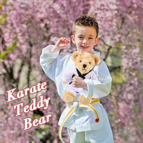 Houwsbaby Taekwondo Teddy Bear close up, ultra soft plush