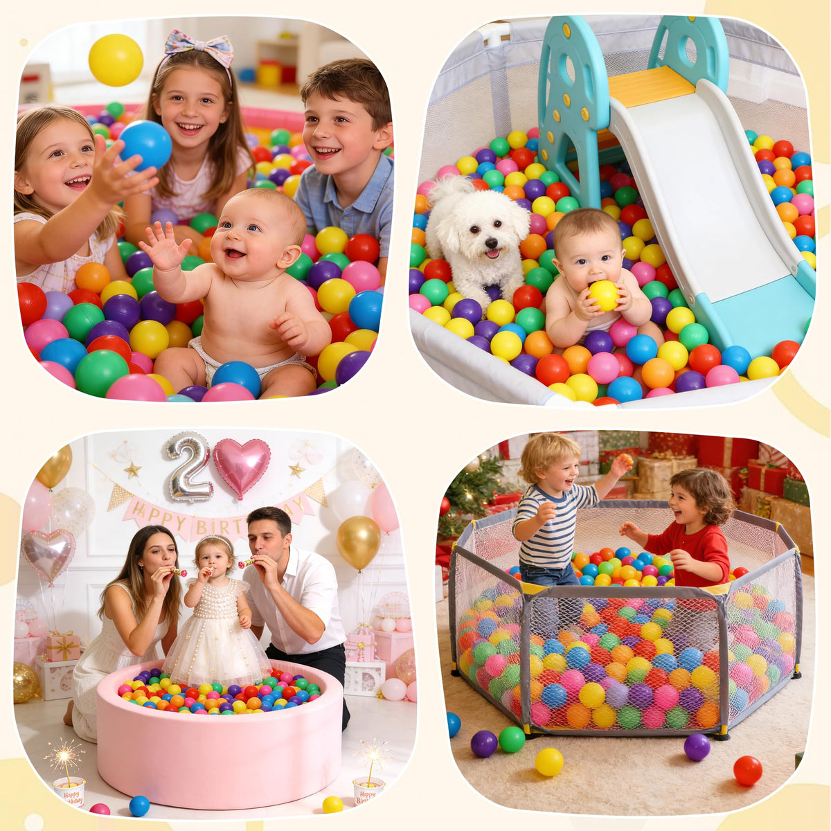 Hovenlay ball-pit balls in a playpen help keep toys organized and accessible.