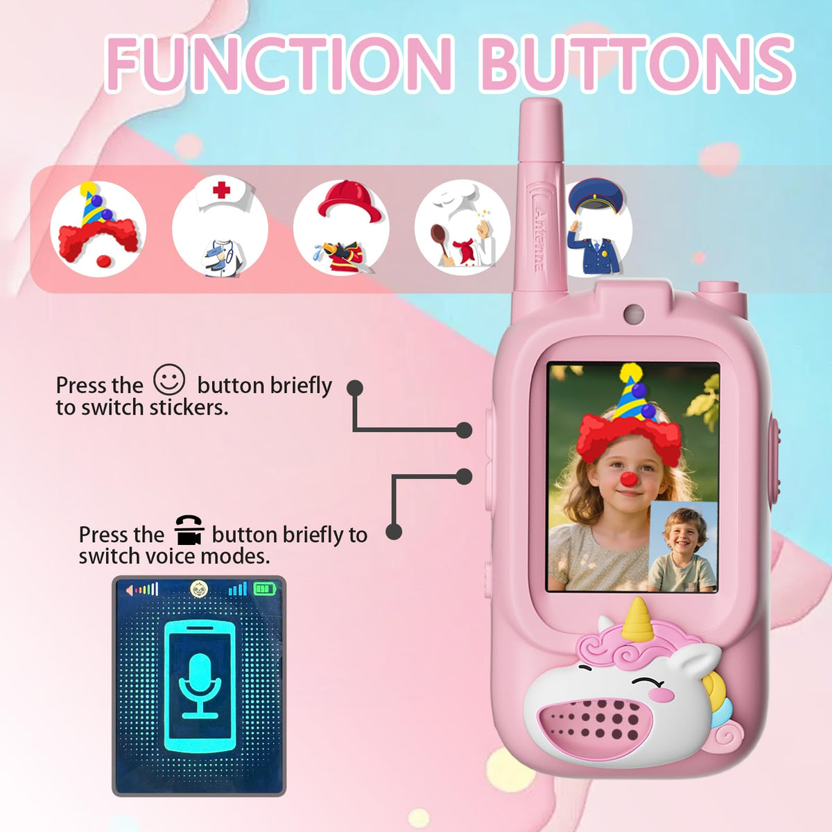 HoverBots kids walkie-talkie video call display demonstrating live video for safe monitoring.